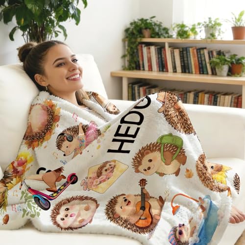 Hedgehog Blanket Gifts for Girls Women Hedgehog Lovers Ultra Soft Flannel Hedgehogs Throw Blanket Birthday Gifts Decor 50"x40" - color: White Hedgehog