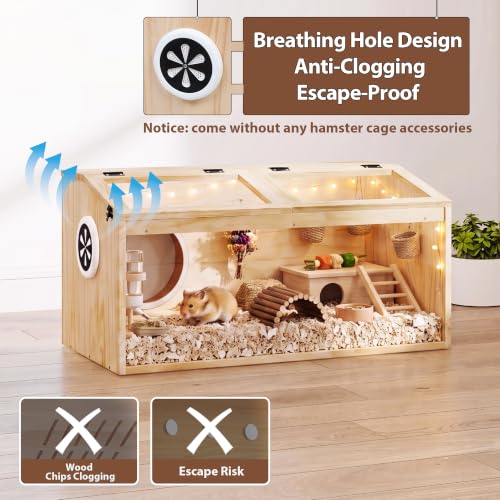 COZIWOW Wooden Hamster Cage Chewproof 32" Small Animal Habitat Enclosure | 32x16x16" Large Spacious Cage, Escape-Proof Air Vent, Removable Easy-Clean Front Panel, Lockable Top Lid, For Syrian & Gerbil - size: 31.5"L x 16.0"W x 16.0"H