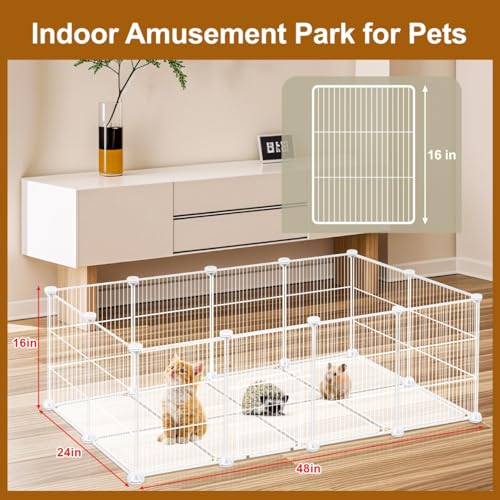 VISCOO 20 Panels Small Animal Playpen, Pet Playpen, Guinea Pigs Cages | C&C Cage, Rabbit/Bunny Cage, Puppy Play Pen, Indoor Outdoor Portable Metal Wire Yard Fence(White) - color: White, style: 20 Panels- 48"L x 24"W x 16"H