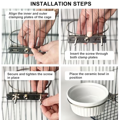 Ceramic Hanging Pet Bowl Bird Cage Feeder | Adjustable Height, No-Tool Installation, Heavy Duty Food & Water Bowl for Rabbits, Guinea Pigs, Kittens, Small Pets