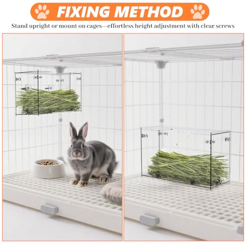 Acrylic Rabbit Hay Feeder with Lid, Transparent Hanging Food Dispenser Hay Feeder for Bunny Rabbits Guinea Pig Cage Chinchillas Hamsters Small Pets and Animals（Small - size: S