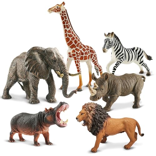 Zippytots 6PCS Safari Animal Figure Toys for Kids 3-5 Realistic Plastic Jungle Animal Figurines African Wildlife Learning Toys for Kids Boys Girls Toddlers - style: 6-PC Safari Animal Figures Set