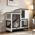 GUTINNEEN Duplex Rabbit Hutch Indoor with Chew-Proof Frame & 2 Leak-Proof Sliding Trays, Rain Cover, Wooden Guinea Pig Cages with Wheels - Black and White - color: Black and White