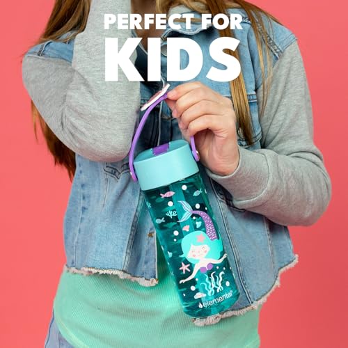 Elemental Water Bottles for Kids - Splash Kids Water Bottle for School with Fun Charm Handle - BPA Free Tritan Plastic Bottle with Straw Leak Proof When Spout is Closed - 18oz - Mermaid - color: Mermaid