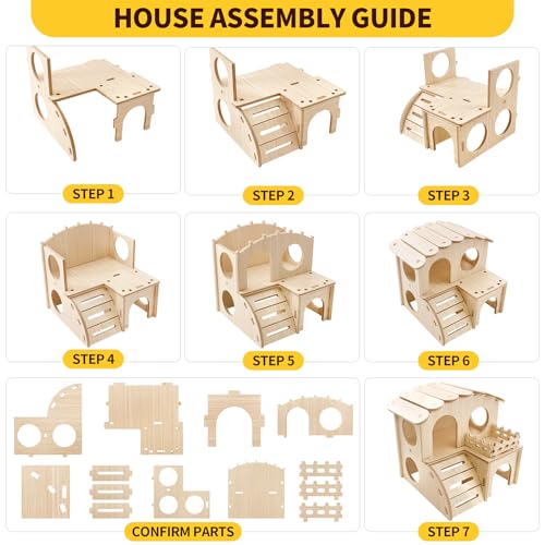 Hamster Cage Accessories Set ，Silent Exercise Wheel, Maze Wooden Hideout, Water Bottle with Holder, Chew Toys & Interactive Platform for Hamsters, Mice, Gerbils (All-in-One Habitat Enrichment Kit)