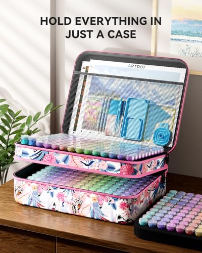 ARTDOT 420 Slots Storage Container for Diamond Art Kits for Adults,Portable Bead Storage Boxes for Diamond Painting Accessories and Tools - color: Pink, size: XX-Large