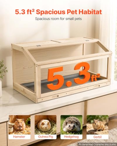 VEVOR Wooden Hamster Cage 39.4"x20.5"x19.9" 270° Viewing Hamster Habitat, Chewproof Acrylic Small Animal Cage with Openable Top, Large Pet Enclosure for Syrian/Dwarf Hamsters, Guinea Pigs & Gerbils - size: 39.4"L x 20.5"W x 19.9"H