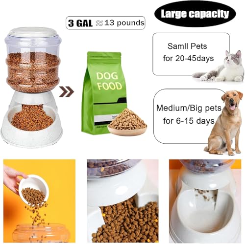 Gravity Pet Feeder and Water Dispenser Set, 3 Gallon/11L Automatic Dog Feeder and Dog Water Dispenser for Dogs Cats Pets Animals Large Capacity