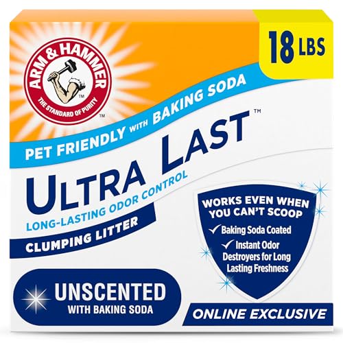 ARM & Hammer Ultra Last Clumping Cat Litter, Unscented, MultiCat, 18 Lbs | Clumping Formula, 99% Dust Free, Pet Friendly, Baking Soda Odor Control - size: 18 lbs (Pack of 1)