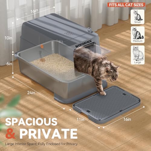 Wooaidagg Enclosed Stainless Steel Cat Litter Box with Odor Control, Modular Design with Drawer and Flip Door, Easy to Clean and Wash,Non-Stick Interior,Extra Large Size Fits All Cats(Dark Grey) - color: Dark Grey