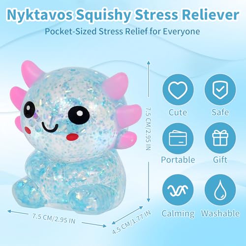 Blue Axolotl Squeeze Toy Portable Slow Rise Stress ADHD Autism | Non-toxic TPR material Slow rebound feel eases anxiety Adult office stress relief Quiet & non-disruptive. - color: Single Blue Sitting Axolotl
