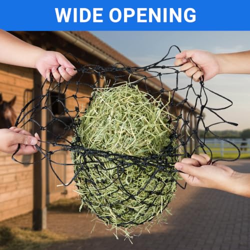2-Pack Heavy Duty Hay Bags, Slow Feeder for Horses & Goats with 2-Inch Holes, Adjustable Drawstring Hay Net to Reduce Waste & Improve Digestion for Stall, Trailer, Pasture