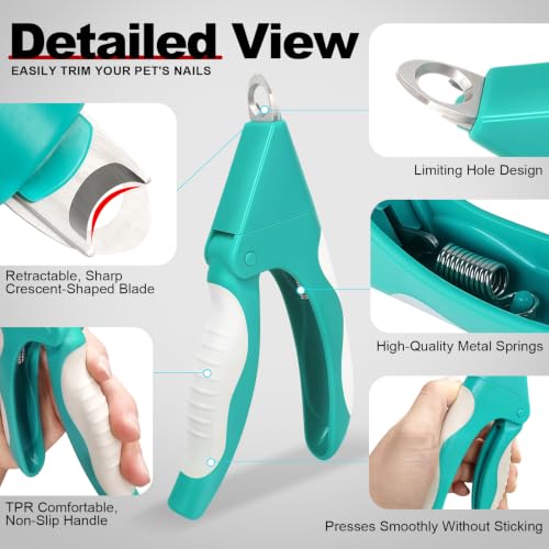 Teal Cat Nail Clipper with Guard Pet Nail Trimmers for Dogs&Cats | Stainless Steel Blade,TPR Overmolded Non-Slip Handle,Cat Nail Trimmer with Thick Nails,Cat Claw Clippers,Dog Nail Clippers