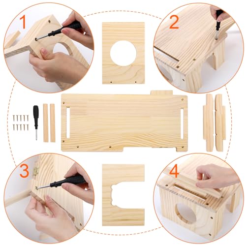 Hacaroa Wooden Hamster Hideout with Ladder, Large Hamster Platform Guinea Pig Hide Play House, Small Animals Climbing Toy Chinchillas Cage Accessories for Syrian Hamsters, Rats, Gerbils