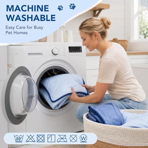 Deconovo Dog Cooling Mat, Reversible Cool-to-Touch Summer Pad with Quilted Soft Fill, Breathable Lightweight Pad for Bed/Couch/Crate, Machine Washable, Light Blue, 29x40 Inches - color: Light Blue, size: 29"W x 40"L (Pack of 1)