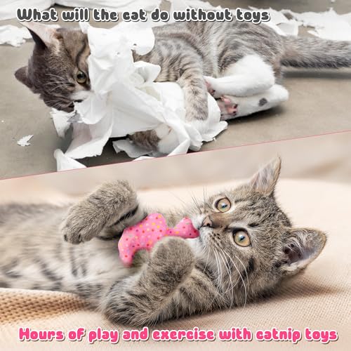 MALLMALL6 6Pcs Frosted Animal Cookie Catnip Crinkle Paper Sound Toys Gift for Cat, Catmint Teething Chew Kick Interactive Toy for Indoor Cats, Soft Candy Pet Presents Supplies for Kitten Lover - style: Animal Cookie（with Crinkle Paper）