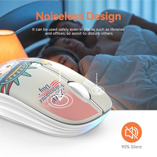 FMOUSE Cute 250th Anniversary Silent Wireless Mouse for Back to School 2026 | Statue of Liberty Patriotic Pattern for Teens & Students | AA Battery Powered | Compatible with Laptop Mac iPad Tablet PC - color: Liberty Statue