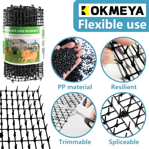 Pet Mat, Black, 6.5 feet with 8 Ground Stakes 8 Zip Tie, Cat Mat with Gentle Spikes for Garden/Backyard, Dog and Raccoon Mat, 78.74 inches x 11 inches. - color: Charcoal
