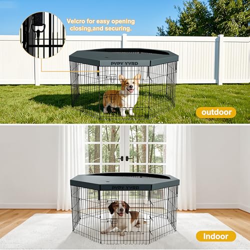 Puppy Playpen with Top Cover,Dog Pen Foldable Dog Fence 8 Panels 30 Inch | Dog Playpen with Door for Indoor Outdoor,Dog Exercise Fences for Small Medium Animals - size: 30''H