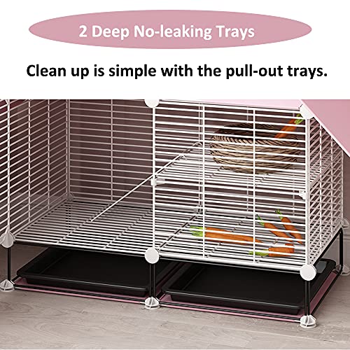 DuvinDD 2-Story Small Rabbit Cage Indoor Bunny Hutch with 2 Deep Pull-Out Trays and Urine Guard, Guinea Pig Cage Metal Wire Netting Villa, Small Animals House for Ferret, Chinchilla, Hedgehog - color: White