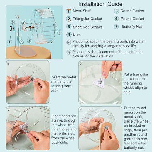 Hamster Wheel, Silent Running Exercise Wheel with Adjustable Stand for Hamster Guinea Pig Gerbil Hedgehog Small Animal Cage Accessories (Clear, 7.1inch) - size: 7.1inch