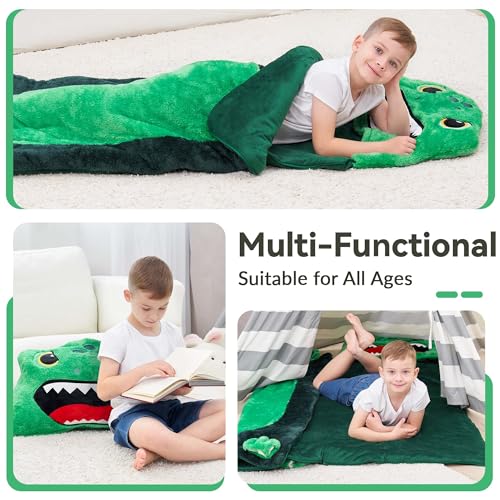 iPlay, iLearn Kids Dinosaur Sleeping Bag, Toddler Boys Daycare Dino Nap Mat | 2 In 1 Plush Animal Slumber Bag, Green Pillow, Happy Travel Sleepover Preschool Birthday Gift for Age 3 4 5 6 7 8 10 12 Child - style: Dinosaur