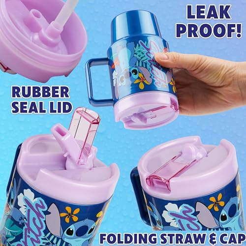 Get Trend Disney Stitch Kids Water Bottle with Straw 16.9 oz BPA Free Plastic Leakproof Cup with Lid Handle Reusable Drinking Tumbler Gifts for Kids (Blue Stitch) - color: Blue Stitch