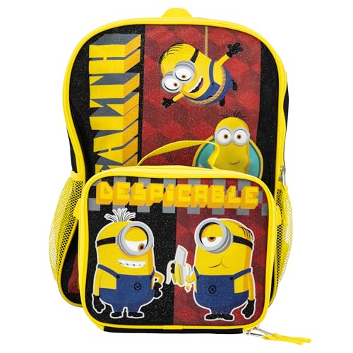 AI ACCESSORY INNOVATIONS Despicable Me 2 Piece Backpack Set, Boys & Girls 16" School Bag, Black - color: Despicable Me