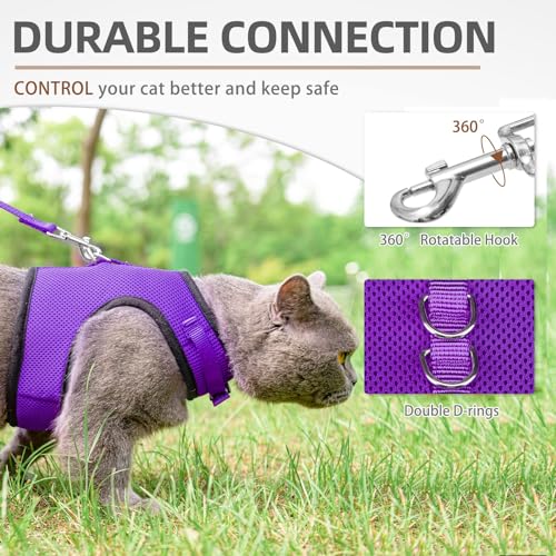 PUPTECK Soft Mesh Cat Vest Harness and Leash Set Puppy Padded Pet Harnesses Escape Proof for Cats Small Dogs Rabbits Bunny - color: Purple, size: M(NECK 7", CHEST 10.5", 4-6 lbs)