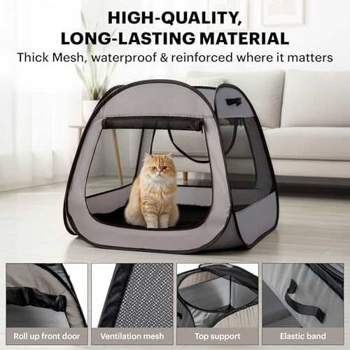 LAFYETTE. - US Based, Portable Cat Playpen, Trapezoidal Stable Design, Foldable Pet Tent for Indoor Outdoor Use, Cat Dog Play Enclosure, Kitten Puppy Kennel Crate, Pet House, Easy Setup, 33" x 26.5" - size: Medium (33"L x 26.5"H)