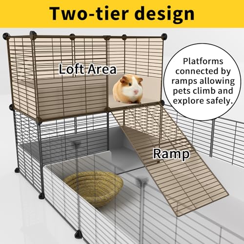 Oneluck Guinea Pig Cage,Indoor Habitat Cage with Waterproof Plastic Bottom,Playpen for Small Pet Bunny, Turtle, Hamste, Loft and Partition - color: Loft & Partition cage