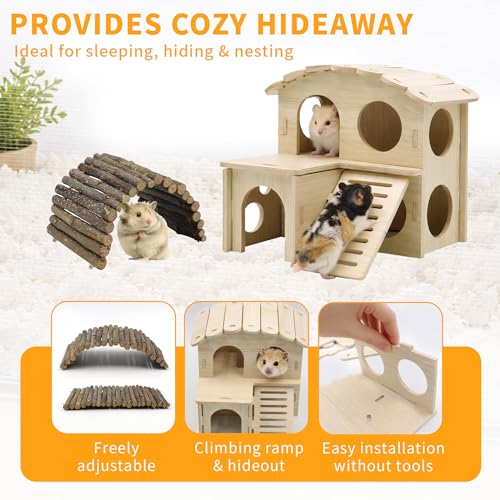 20 Pieces Hamster Cage Accessories, Wooden Hamster Wheel Toys, Water Bottle | 9.45 In Silent Hamster Wheel, Chew Toys Set, House And Water Bottle with Stand for Chinchillas Guinea Pig Rat Small Animals