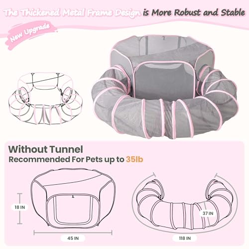 X-ZONE PET Portable Catio Playground, Outdoor Cat Enclosure, Enclosed Tent Playpen Tunnel for Indoor Cats & Small Animals, with Bag Storage 45 Inch Pink - color: Pink