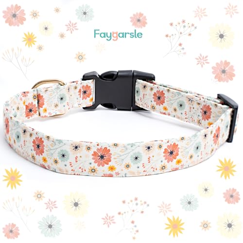 Faygarsle Cotton Designer Dogs Collar Cute Flower Dog Collars for Girl Female Small Medium Large Dogs with Flower Charms S - color: Beige, size: S