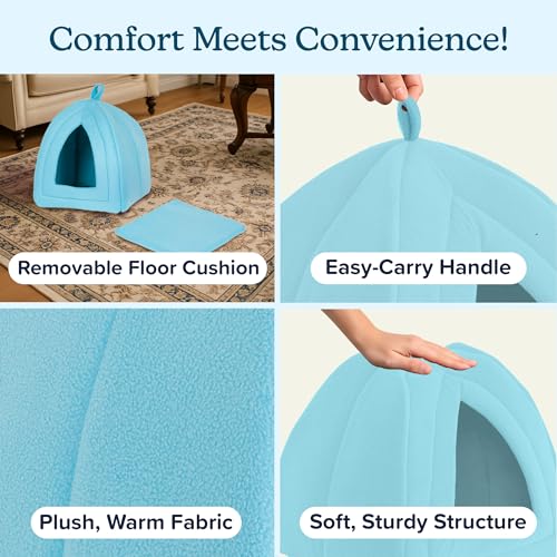 PETMAKER Cat House Indoor Bed with Removable Foam Cushion, Blue | Plush Cat Tent Bed for Small Kittens, Rabbits, Guinea Pigs, and Other Small Animals, Comfortable Cozy Pet Hideaway - color: Blue