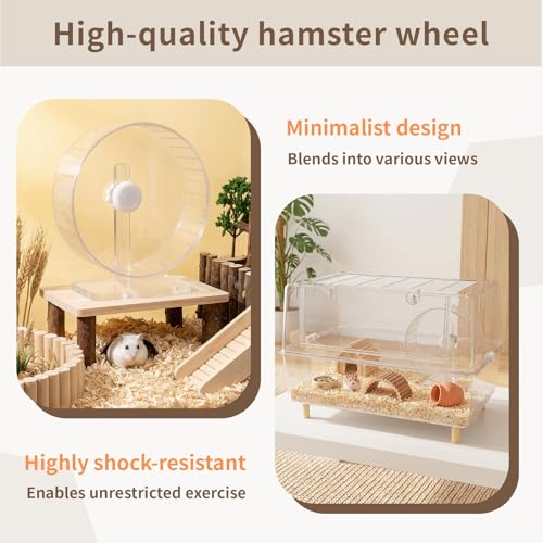11" Silent Hamster Wheel - Clear Running Wheel | 11" large welfare size, textured grip track, quiet dual bearings, heavy-duty stable base, adjustable stand - size: Large【11 Inch】