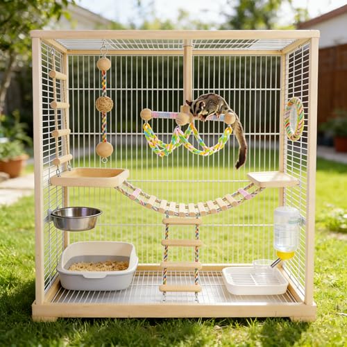 Sugar Glider Climbing Toys Haning Swing Sugar Glider Cage Accessories | Natural Wood Climbing Toys Sugar Glider Accessories Rat Enrichment Toys for Small Animals Rat and Birds(Swing Style) - style: Swing Style