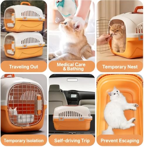 Hard Cat Carrier for Large Cats up to 20 lbs, Top Loading Plastic Pet Travel Kennel with Hard Shell, Metal Wire Door, Roof Petting Hatch and 360 Ventilation,Includes Feather Wand(Gray Set) - color: gray set