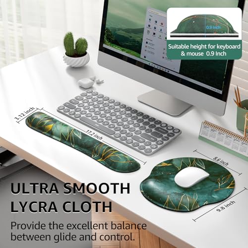 KTRIO Keyboard Wrist Rest & Mouse Pad with Wrist Rest, Green Leaves | Memory Foam Wrist Support, Ergonomic Design, Non-Slip Base, Office and Home Use - color: Green Leaves