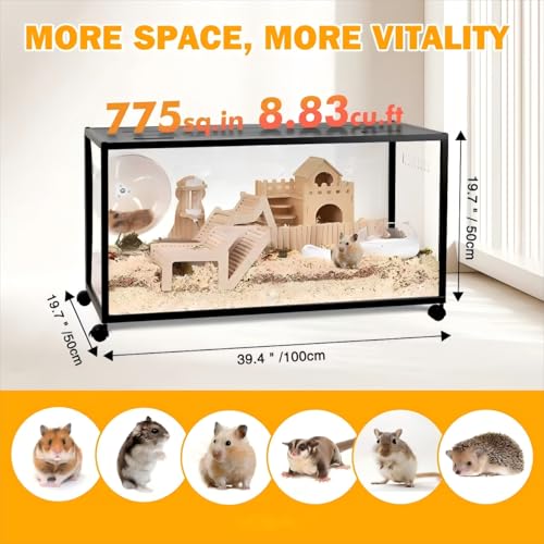 Hamster Cage, 360-Viewing Metal Rat Cage, Chewproof, Stackable Large Cage with Top Access, for Dwarf Syrian Hamster, Gerbil, Mouse (39 * 19 * 19IN) - size: 39.5"L x 19.7"W x 19.7"H