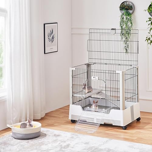 Yaheetech 30'' Small Animal Cage 2-Level Open Top Rabbit Cage on Wheels with Pull-Out Tray for Guinea Pig, Ferret, Chinchilla, Kitten, Bunny Small Animal Hutch, 30'' W × 20'' D × 27'' H - size: 30.0"L x 20.0"W x 27.0"H
