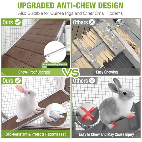 Gutinneen 2-Story Rabbit Hutch Bunny cage Wooden Rabbit Cage Indoor/Outdoor with Chew-Proof Ramp, 2 Leak-Proof Pull-Out Trays, Lockable Wheels for Rabbits, Guinea Pigs, Small Animals (Brown and White)