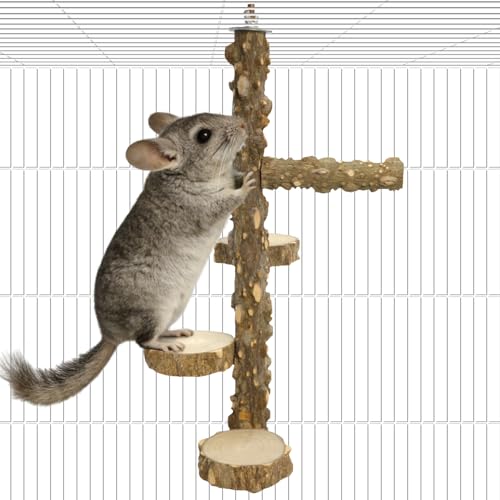 BNOSDM 4-Tier Chinchilla Climbing Toys, Chinchilla Ledges & Platforms with Side Perch, Natural Prickly Ash Wood Paw Grinding Stand for Cage, Ideal for Sugar Glider, Squirrel, Rat, Gerbil - color: Prickly Ash Wood - Climbing Platform