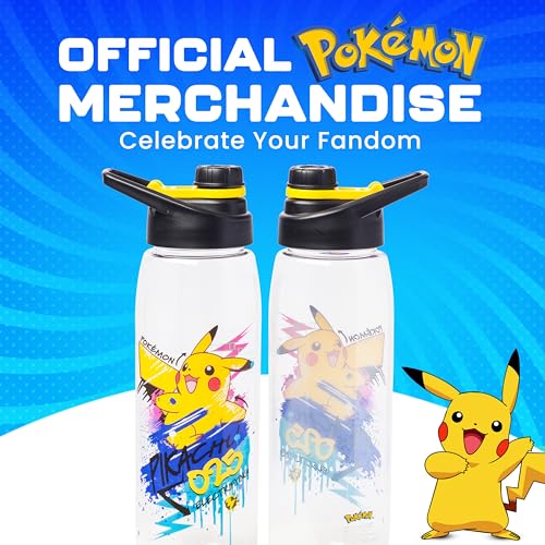 Silver Buffalo Pokémon Skate Graffiti Electrifying Pikachu Water Bottle with Screw-On Lid, 28 Ounces - color: Pokemon Electrifying Pikachu, size: 28 Ounces