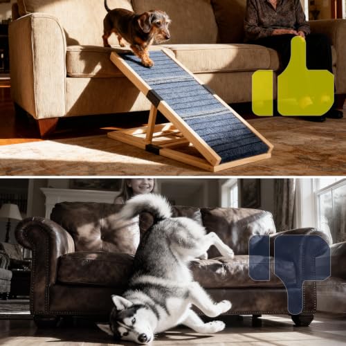 Adjustable Wooden Dog Ramp for Small & Medium Dogs, 39.4" Long x 15.8" Wide Portable Pet Ramp for Bed, Couch, Sofa & Car, Anti-Slip Carpet, Lightweight Foldable Indoor Outdoor Travel Dog Ramp - size: 39.4" L x 15.8" W