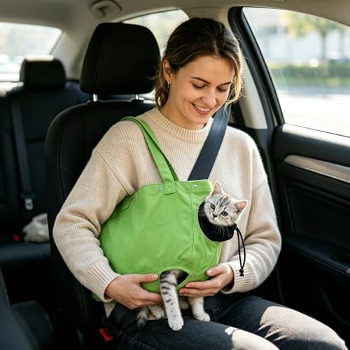 Cat Carrier Bag, Soft Pet Canvas Shoulder Carrying Pouch Hand Free Kitten Backpack with Holes for 5-11 lbs Small Dogs, Cats, and Pets Outdoor Travel, Green - color: Green