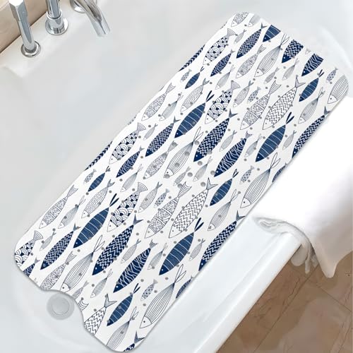 Fish Bathtub Mat Non Slip, Boho Baby Bath Mat for Tub Rubber Tub Mat, Cute Kids Bath Mats for Bathroom Ocean Anti Slip Shower Mat with Suction and Drain Holes Machine Washable, 40″X16″ - color: B01, size: 40" x 16" (Rectangular)