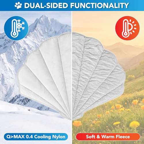 PetAmi Dog Cooling Mat, Sea Shell Shape, Pet Pad with Cooling Nylon & Soft Fleece, Q-Max > 0.4 Reversible All Season Blanket for Dogs & Cats, Small 33x39 in, Light Grey - color: Light Grey, size: Small