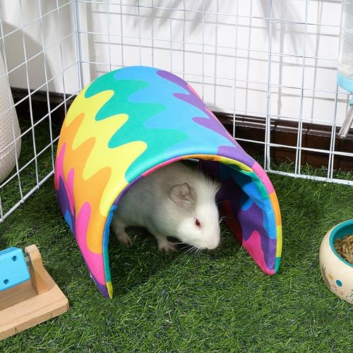 Bienbee Guinea Pig Tunnel, Guinea Pig Hideout, Washable Rabbit Tunnel and Bunny House, Rabbit Toys in Cages for Guinea Pig Bunny Rabbit Small Animal Rainbow Wave