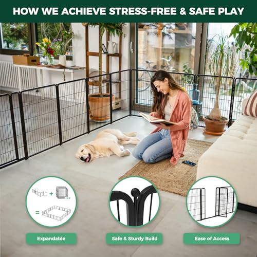 FXW Homeplus Indoor Dog Playpen, 40" H, 8 Panels, for Medium & Large Dogs | Stress-free play, Heavy-duty, Semi-open design, Easy setup, Threshold-free gate, Expandable, Patented - color: Black, size: 40"H